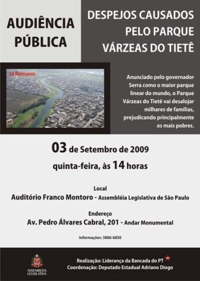 Audiência Pública Despejos causados pelo Parque Várzeas do Tietê