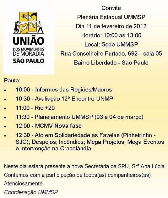 Plenária UMMSP – fev/2012
