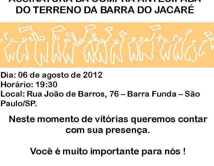 Convite Assinatura Compra Antecipada do Terreno da Barra do Jacaré