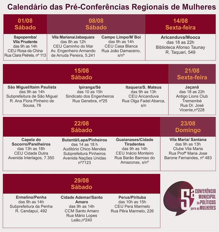 calendrio de conferncias - mulheres